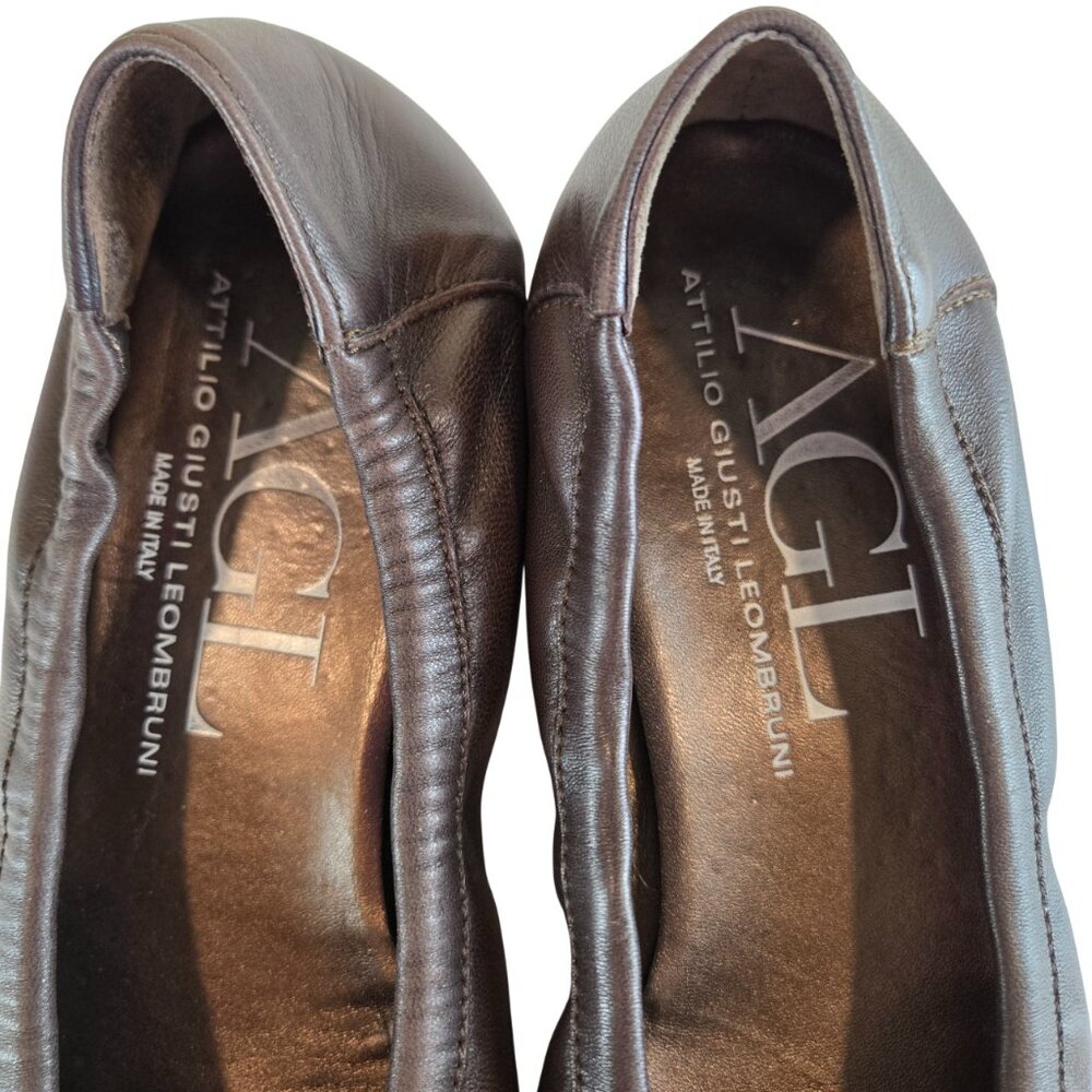 AGL Brown Napa Leather Cap Toe Ballet Flat 40 Gold Ornaments, Glove Fit - Picture 3 of 11